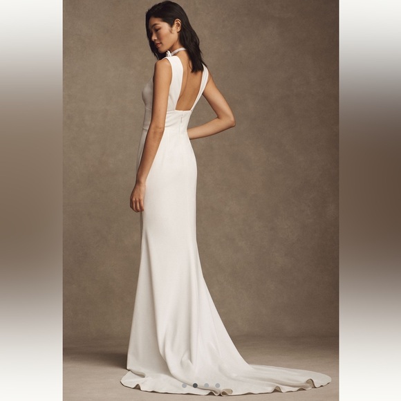 Wtoo by Watters Chloe Sleveless Plunge Crepe Column Wedding Gown - Picture 2 of 7